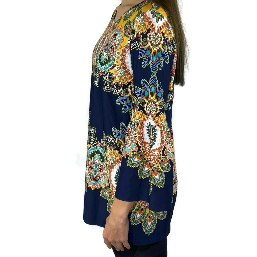 NWT Melissa Paige Boho Floral Peacock Top With Bell Sleeves Medium